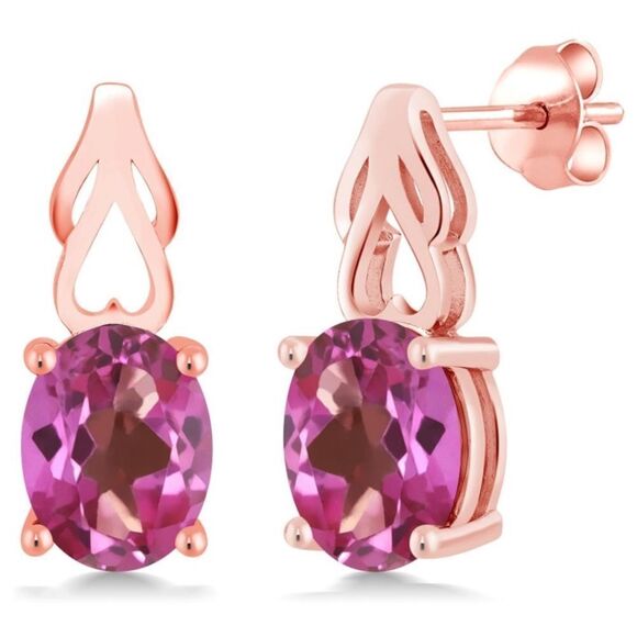 BijouStudios Earrings Jewelry - 18K Rose Gold 925 with 3.60 Cttw Pink Mystic Topaz Oval Post Back Drop Earrings